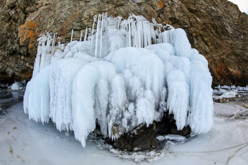 Texture of icicles. Lake Baikal, Russia