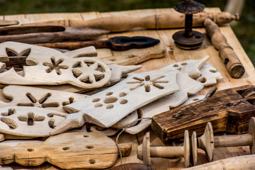 Vintage hand made wooden tools and decors