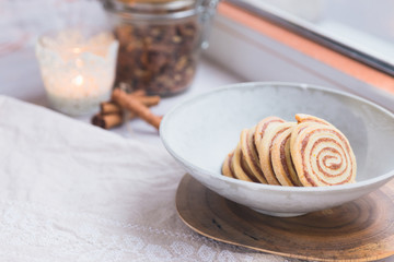 Homemade cinnamon roll cookies - delicious treat for winter holiday season.