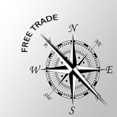 Illustration of free trade written aside compass