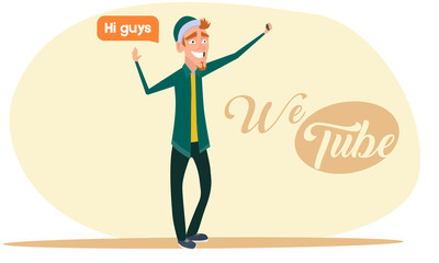 The blogger goes with the camera in the city.