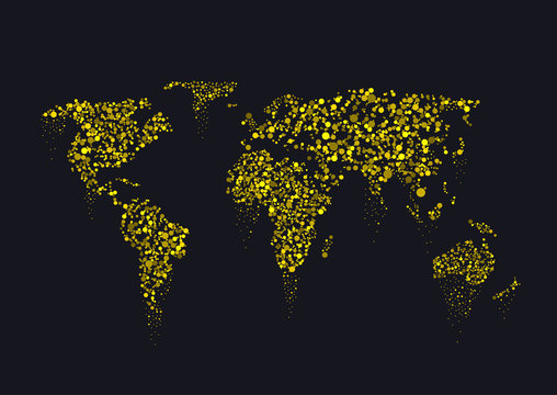 Golden sparkles World map