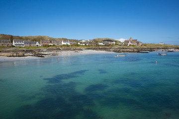 Fototapeta na wymiar Clear blue turquoise sea Scottish island of Iona Scotland uk Inner Hebrides off the Isle of Mull west coast of Scotland