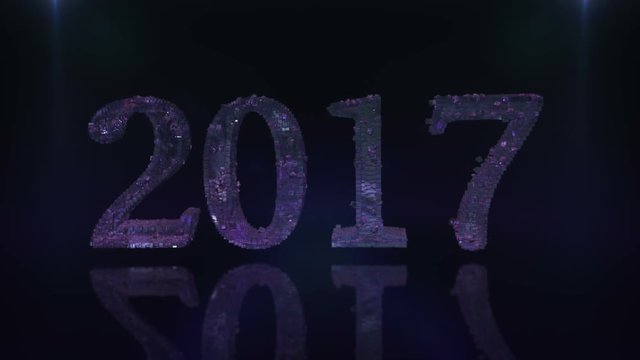 2017 ice crystals transformation. Merry Christmas and Happy New Year 2017 from glass.Glass pieces form number 2017. Great Xmas Eve opener and intro.
