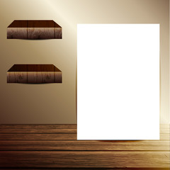 mock up poster in the room with wooden floor and shelves