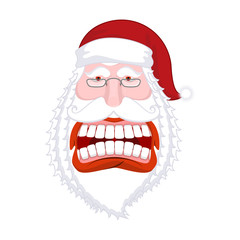 Santa Claus wild grin. Aggressive old man. Open your mouth and t