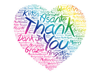 Thank You Love Heart Word Cloud in different languages, concept background
