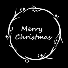 Modern Merry Christmas graphic wreath stencil on black background. Hand drawn vector illustration. - 128859036