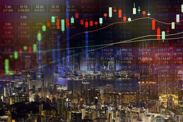 Obraz na płótnie Canvas Stock market concept with cityscape background,Economic crisis