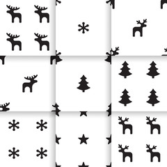 Set of Scandinavian trend seamless winter pattern. Minimalistic xmas vector seamless pattern perfect for wallpaper, textil cotton print, bed linen, holiday package or wrapping paper.