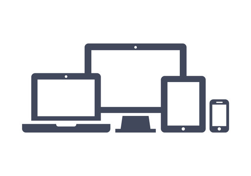 Device Icons: smart phone, tablet, laptop and desktop computer. Vector illustration of responsive web design.