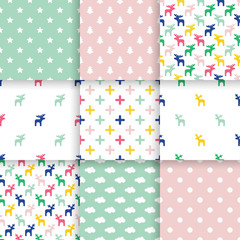 Fototapeta na wymiar Set of Scandinavian trend seamless pattern. Minimalistic vector seamless pattern perfect for wallpaper, textil cotton print, bed linen, holiday package or wrapping paper.