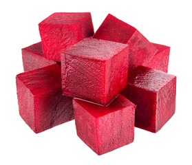 Beetroot. Vegetable cubes isolated on white.