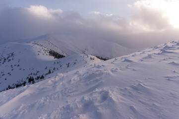 Panorama mountain winter landscape. Tatry