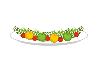 Plate with vegetables for roasted turkey. Dish with garnish for