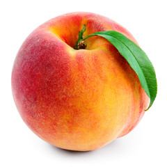 Peach with leaf isolated on white. With clipping path.