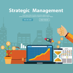 Naklejka premium Business strategy, investment and management banners set in flat style