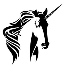 unicorn horse head  black and white vector design © Cattallina