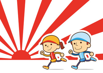 初日の出　元気に走るカップル