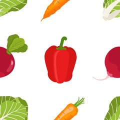 Seamless pattern of ripe vegetables from the garden. Red pepper,