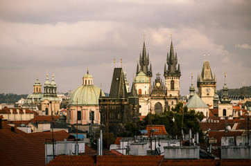 Fototapeta na wymiar Tyn church. Cityscape view on the old town of Prague in Czech Re