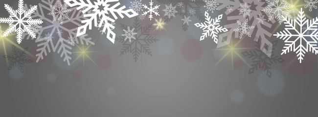 Fototapeta na wymiar snowflake banner on grey gradient background 