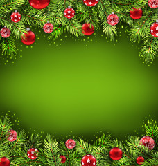 Christmas Banner with Fir Sprigs and Glass Balls