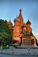 Fototapeta na wymiar The Cathedral of Vasily the Blessed in the Red Square in Moscow, in sunset light 