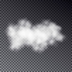 Transparent realistic cloud effect isolated on dark background.