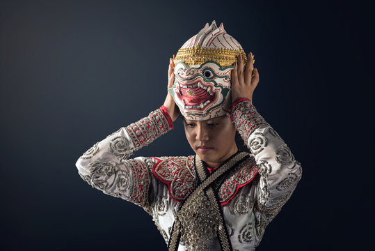 Hanuman is character in Khon; Khon is traditional dance drama art of Thai classical masked, this performance is Ramayana epic