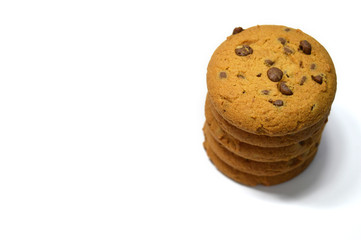 Chocolate chips cookies isolated on white
