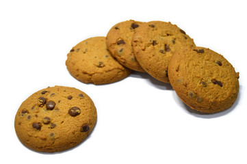 Chocolate chips cookies isolated on white