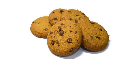 Chocolate chips cookies isolated on white