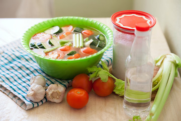 Pickled vegetables with brine