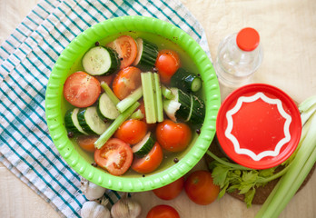 cucumbers and tomatoes with vinegar