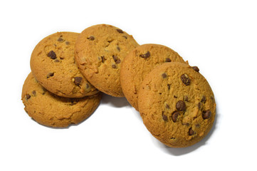 Chocolate chips cookies isolated on white