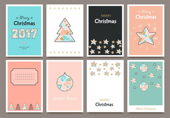 Fototapeta na wymiar Banner cards for invitations in vector format. Merry Christmas and Happy new year in line geometric style.