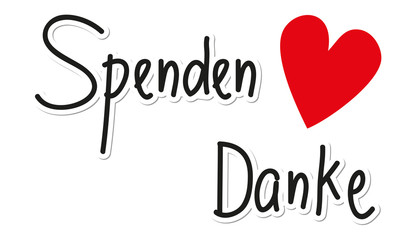 Spendenaufruf, Aufruf zur Spende, Spenden - Schriftzug mit Herz, helfen und unterstützen