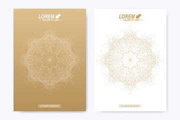 Modern vector template for brochure, leaflet, flyer, cover, magazine or annual report. Golden layout in A4 size. Business, science and technology design book layout. Presentation with golden mandala.