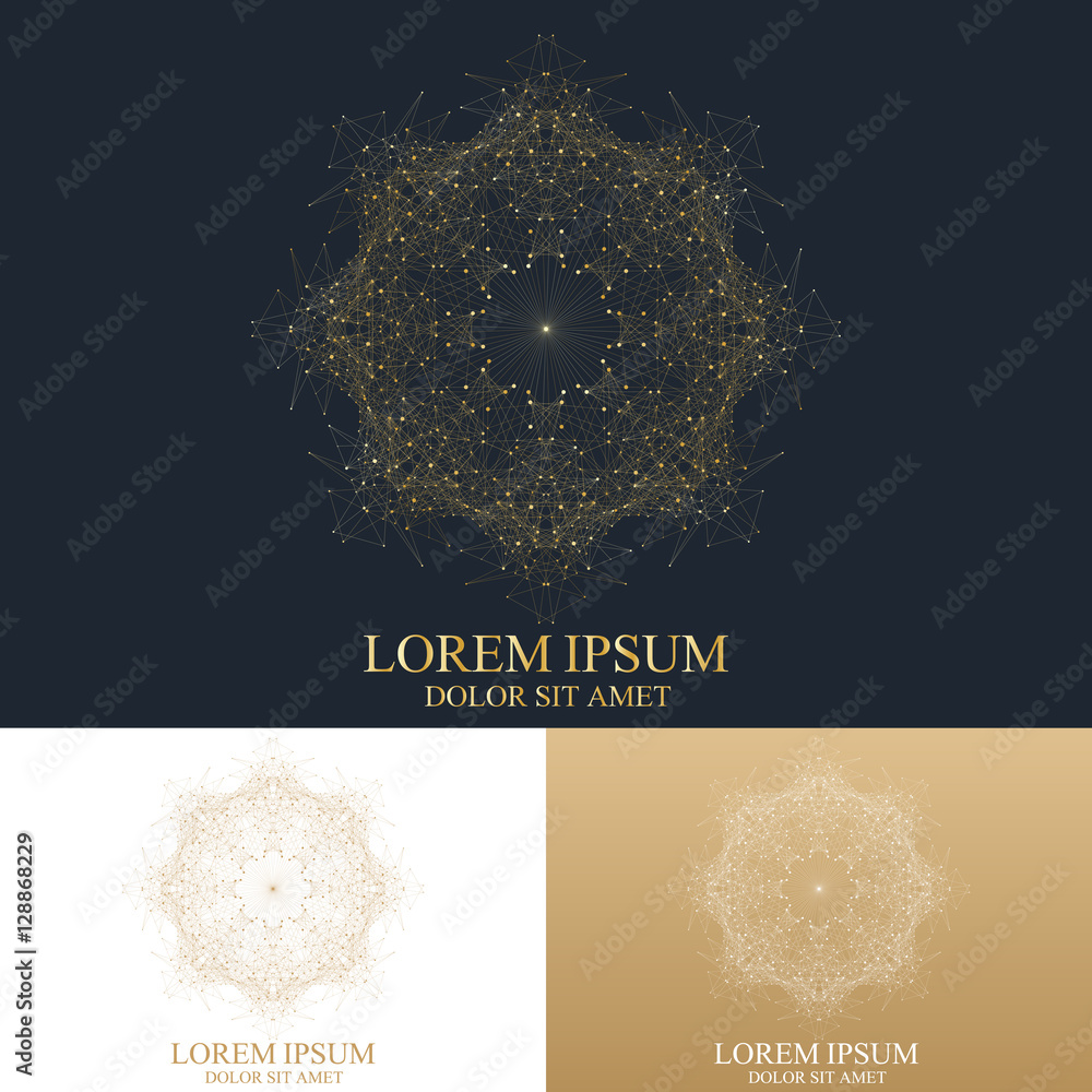 Poster geometric abstract round form with connected line and dots. graphic composition for medicine, scienc