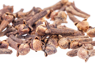 Dried cloves isolated on white background, close up.