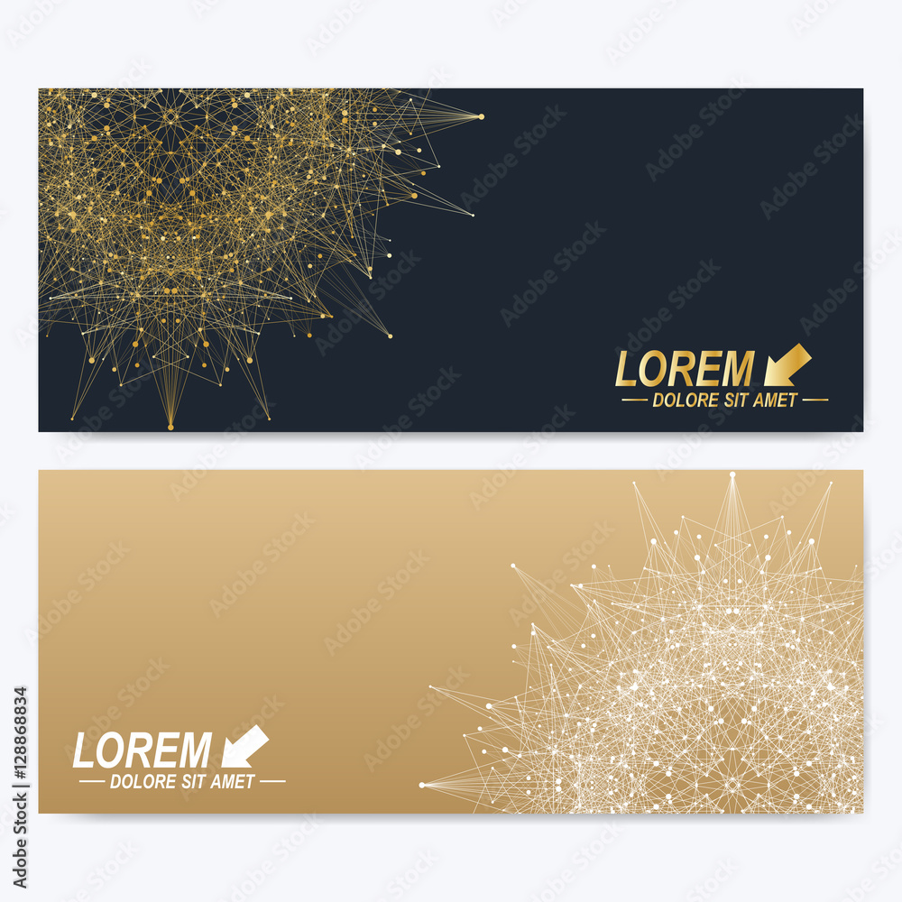 Aufkleber Modern set of vector banners. Geometric abstract presentation with golden mandala. Molecule and communication background for medicine, science, technology, chemistry. Digital or science representation