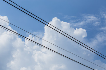 Power lines with sky behind
