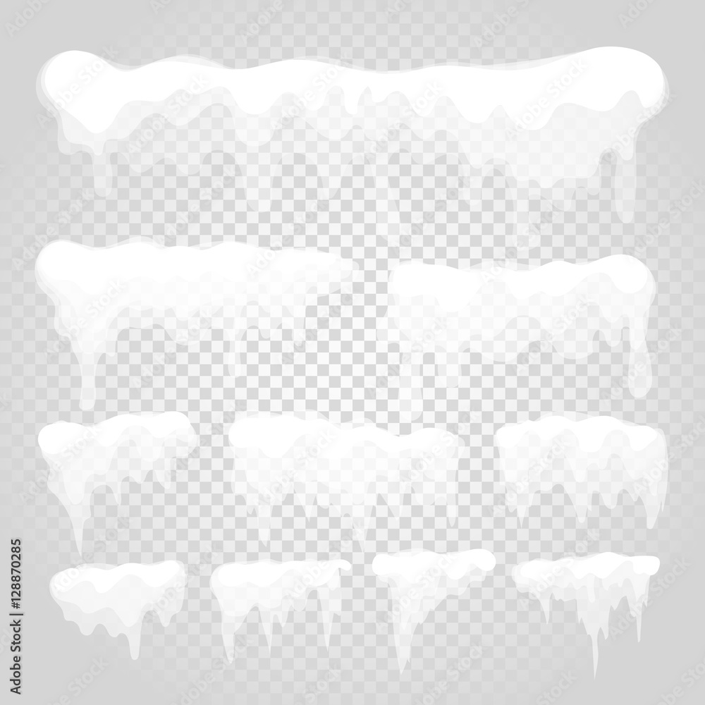 Poster Vector icicle and snow elements on transparent background. Diffe