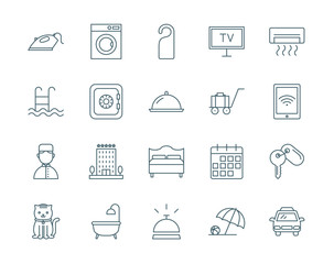 Hotel set of vector icons, modern line style