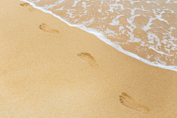 Fototapeta na wymiar footprints in wet sand on the tropical beach