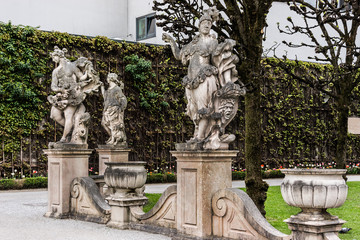 Antique statue in garden of Mirabell Palace. Salzburg, Austria.