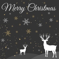 Christmas background with snow and reindeer. Merry Christmas! Vector illustration.