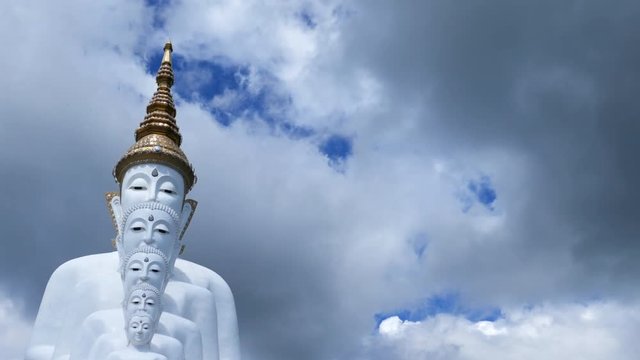 panning shot of Five Buddhas at Wat Phra Thad Pha Son Kaew Temple, Phetchabun, Thailand
