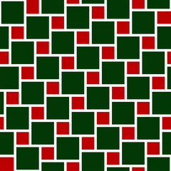 Vector green and red tiles seamless pattern, square grid textile print, christmas colors abstract texture